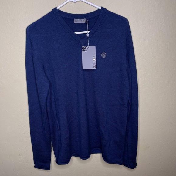 New Men's G/FORE 100% Cashmere V Neck Golf Sweater Size Small Blue Twilight